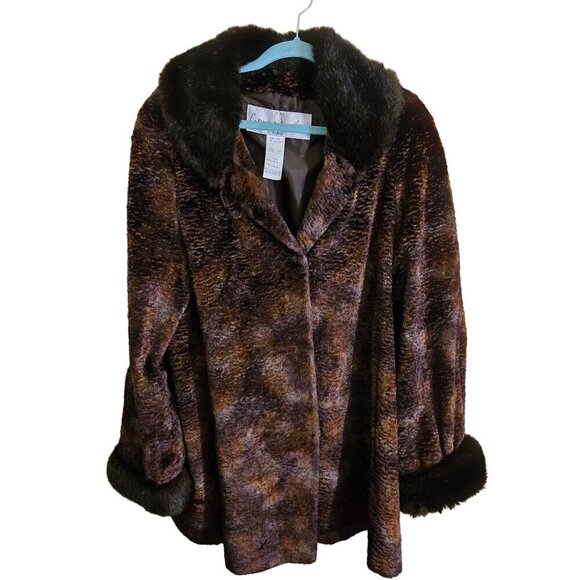 Vintage Comme Du Vrai Paris 80s Brown Black Subtle Tiger Faux Fur Coat Size 14 - Picture 1 of 10